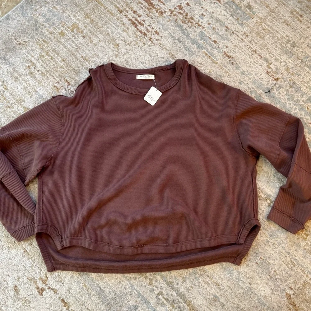 Free People We The Free Total Eclipse Long Sleeve Oversized Pullover Tee Brown - Picture 6 of 11